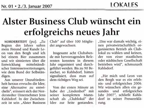 Heimatspiegel: ALSTER BUSINESS CLUB w&uuml;nscht ein erfolgreiches neues Jahr