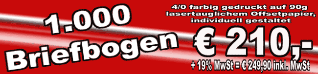 1000 Briefbogen f&uuml;r &euro; 210.- + 19% MwSt. Vergleichende Werbung zu G&uuml;nther D&ouml;scher Konzept + Werbung Norderstedt.